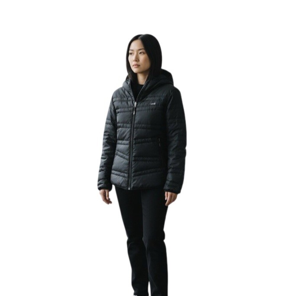 Lole Down Puffer Jacket Black Hooded Full Zip Gorpcore Outdoor Winter Coat, M
